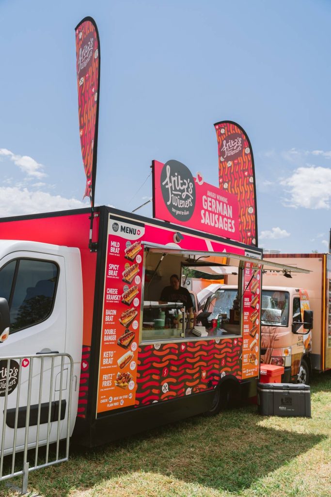 Fritz’s Wieners German sausage food truck catering a staff lunch